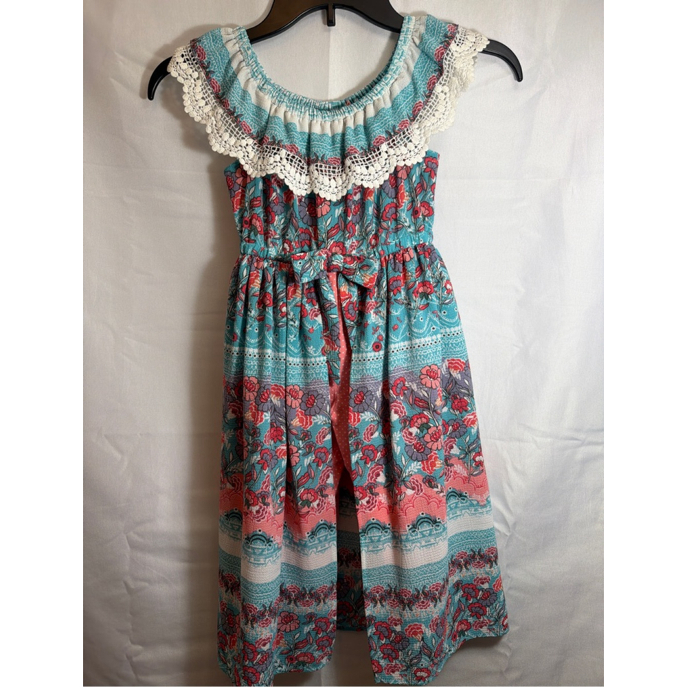 Girls Bonnie Jean Casual Romper Dress Size 5 Tropical Floral Resort wear Flowy